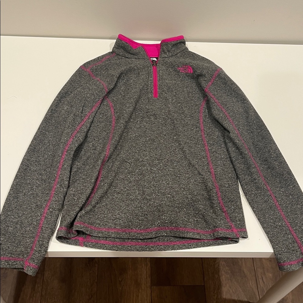 The North Face Kids Charcoal Quarter zip With Hot Pink Accents
